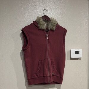 Aeropostale Maroon Vest with Faux Fur Trim